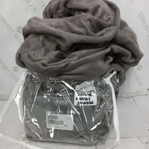 COZEE HOME VELVET SOFT FITTED SHEET SET - CHARCOAL DOUBLE  