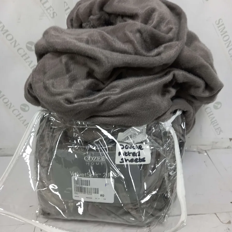 COZEE HOME VELVET SOFT FITTED SHEET SET - CHARCOAL DOUBLE  