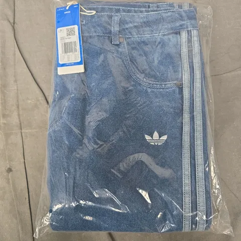 BAGGED ADIDAS DENIM 3 STRIPE PANTS IN BLUE - UK 29/32