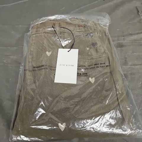 BAGGED OLIVE AND FRANK DENIM HEART EMBROIDED DUNGAREE'S - SIZE XS