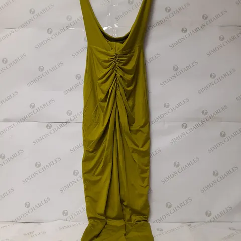 MARS THE LABEL THE DEEP COWL RUCHED MAXI DRESS IN OLIVE - UK 8
