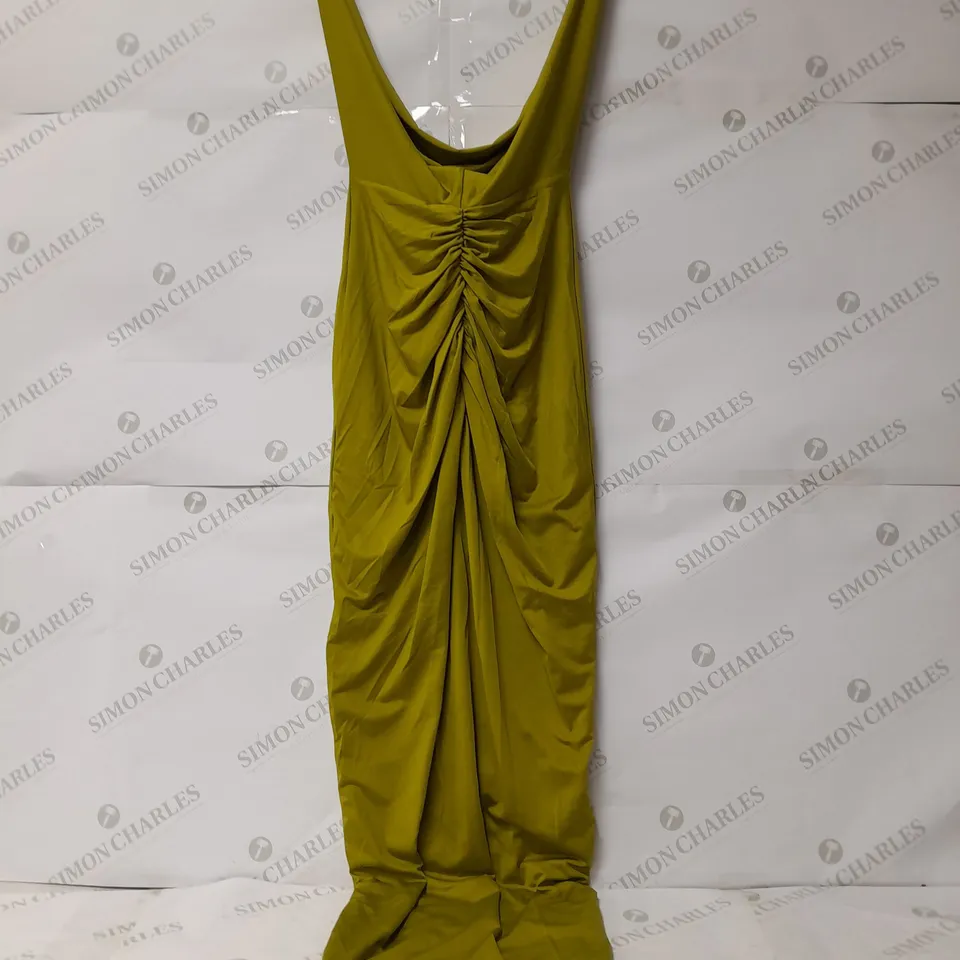 MARS THE LABEL THE DEEP COWL RUCHED MAXI DRESS IN OLIVE - UK 8