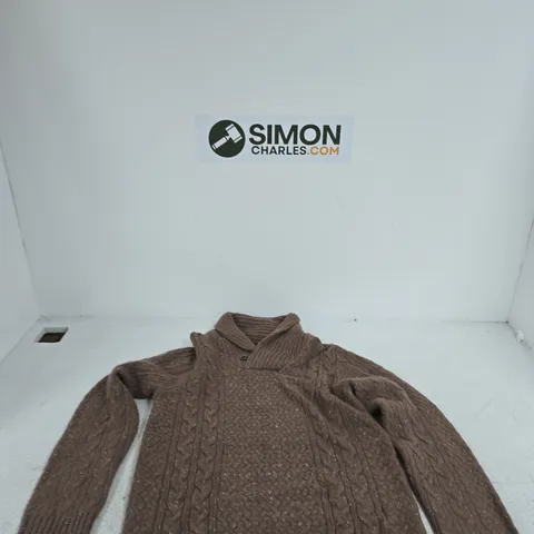 WHITE STUFF BROWN CABLE-KNIT JUMPER, MADE IN CAMBODIA, UK SIZE S