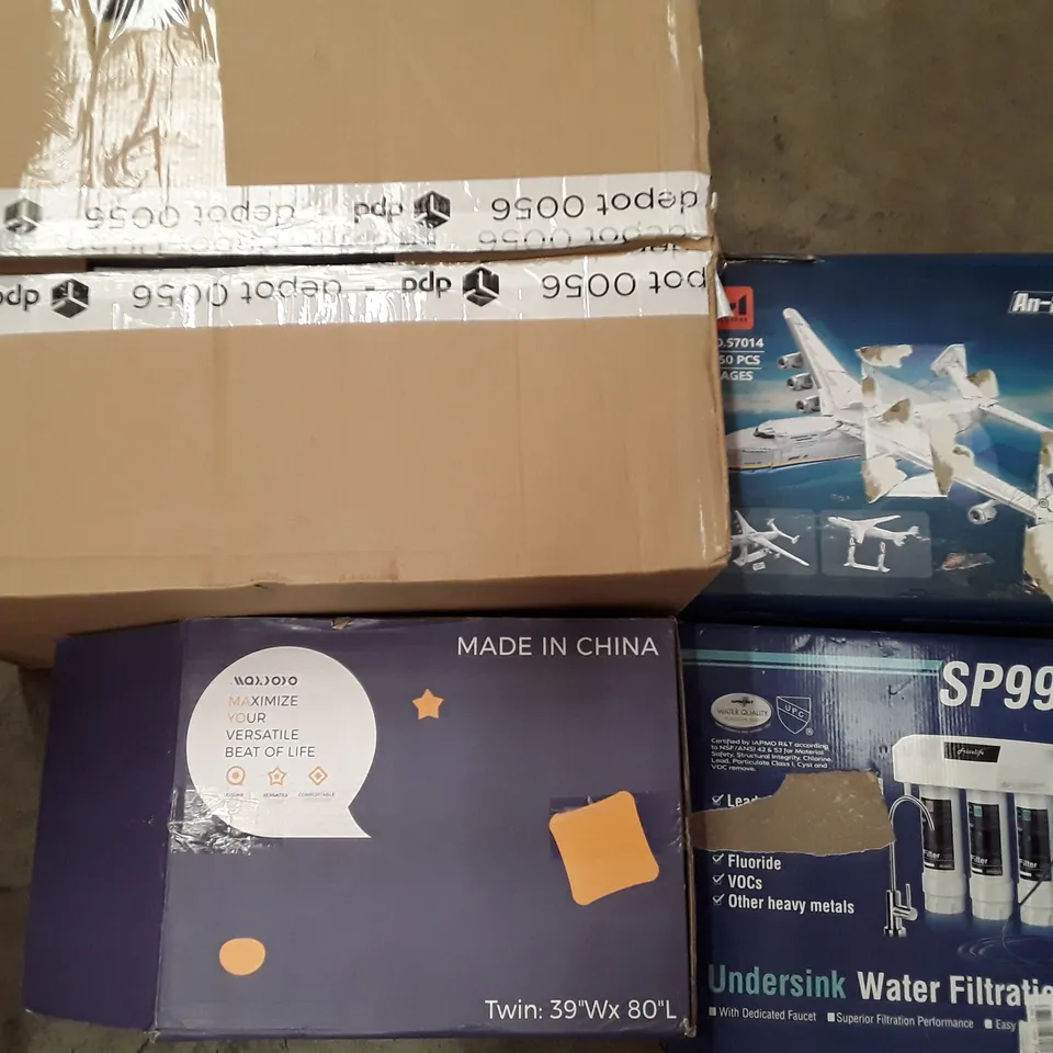 PALLET TO CONTAIN AN ASSORTMENT OF HOUSEHOLD ITEMS TO INCLUDE STORAGE CONTAINERS, SCATTER FILTRATION SET, MATRESS AND MODEL PLANES ECT 