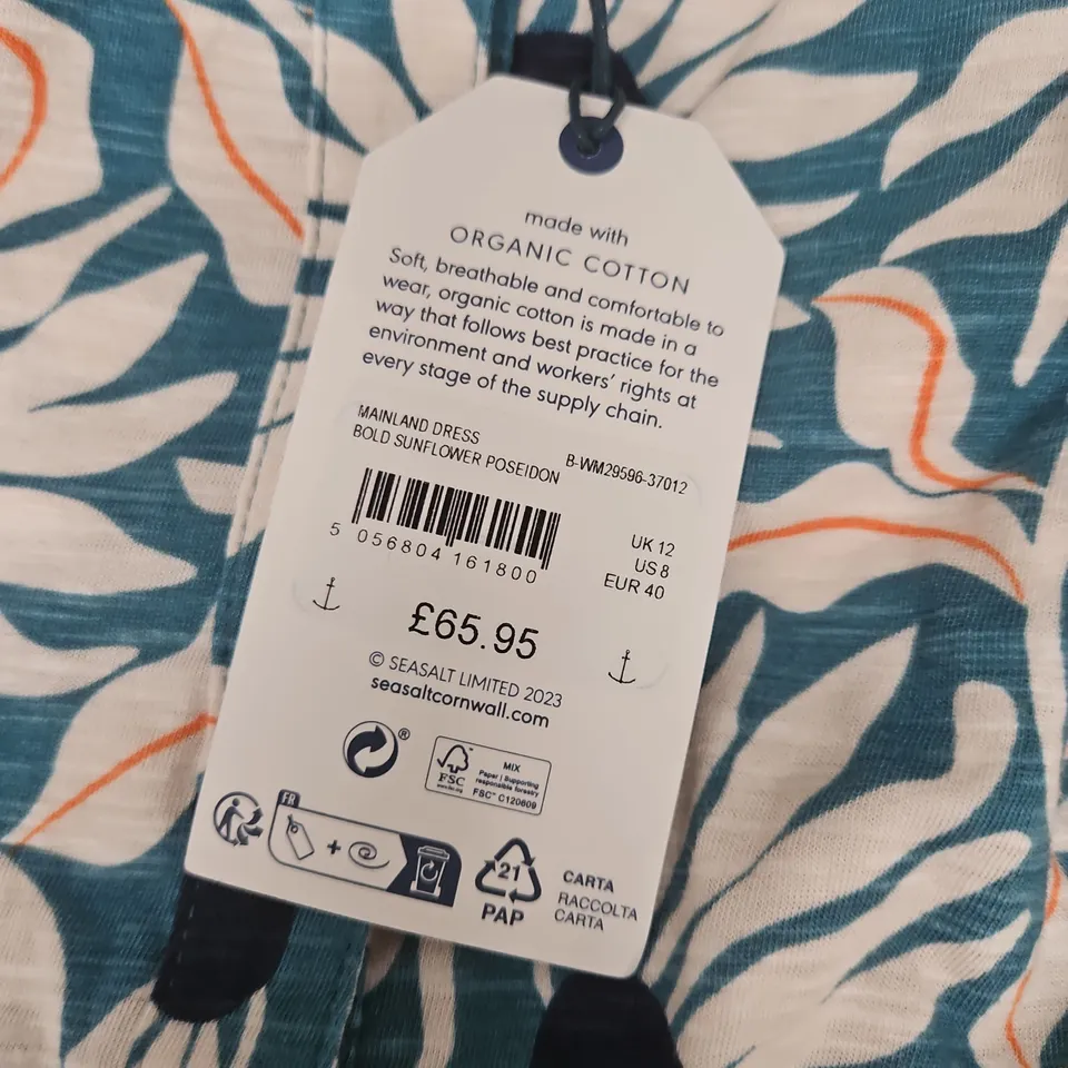 SEASALT MAINLAND DRESS – BOLD SUNFLOWER POSEIDON, ORGANIC COTTON, UK 12 (WOMEN'S)