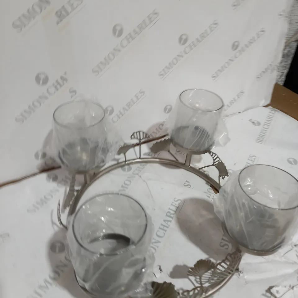 ALISON CORK GINKO CENTREPIECE CANDLE HOLDER - SILVER