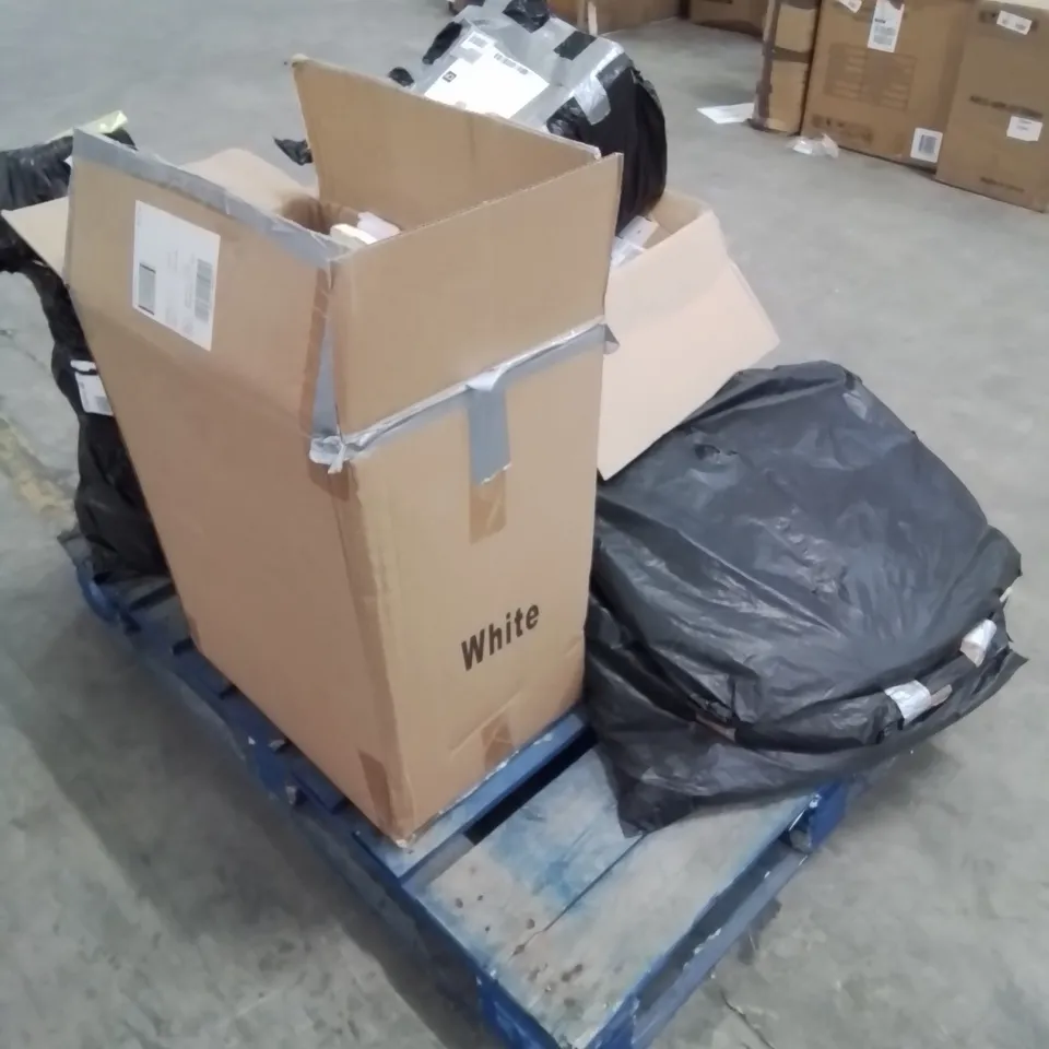 PALLET CONTAINING VARIOUS BOXED FURNITURE PARTS AND OTHER HOUSEHOLD ITEMS ETC.