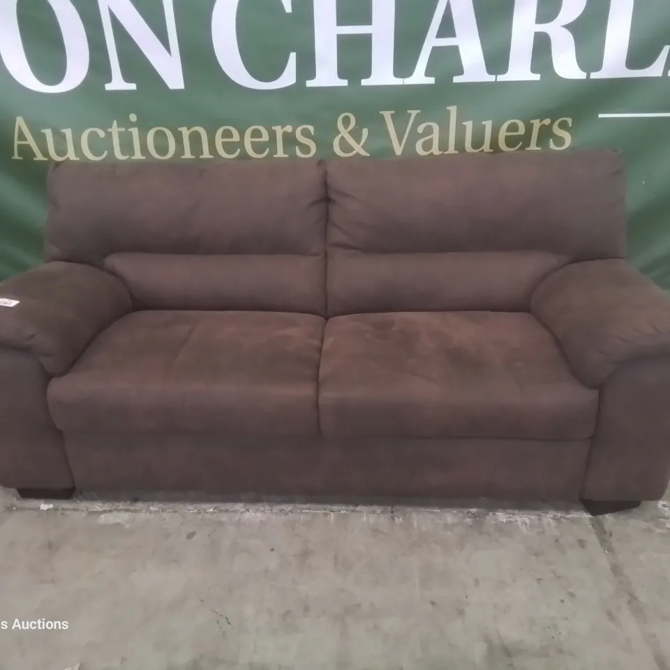 DESIGNER THREE SEATER SOFA BROWN FAUX SUEDE