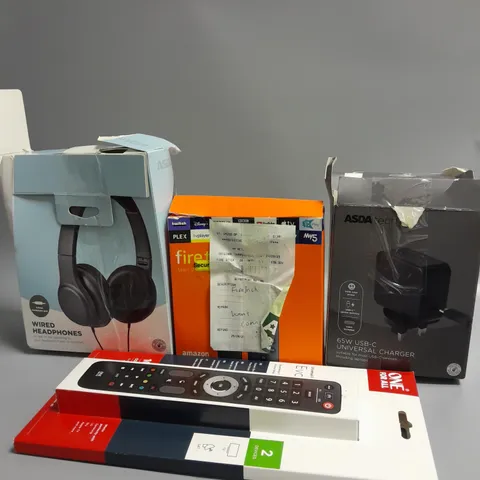 LOT OF APPROXIMATELY 20 ASSORTED ELECTRICAL ITEMS TO INCLUDE FIRE STICK , HEADPHONES , REMOTE CONTROLS