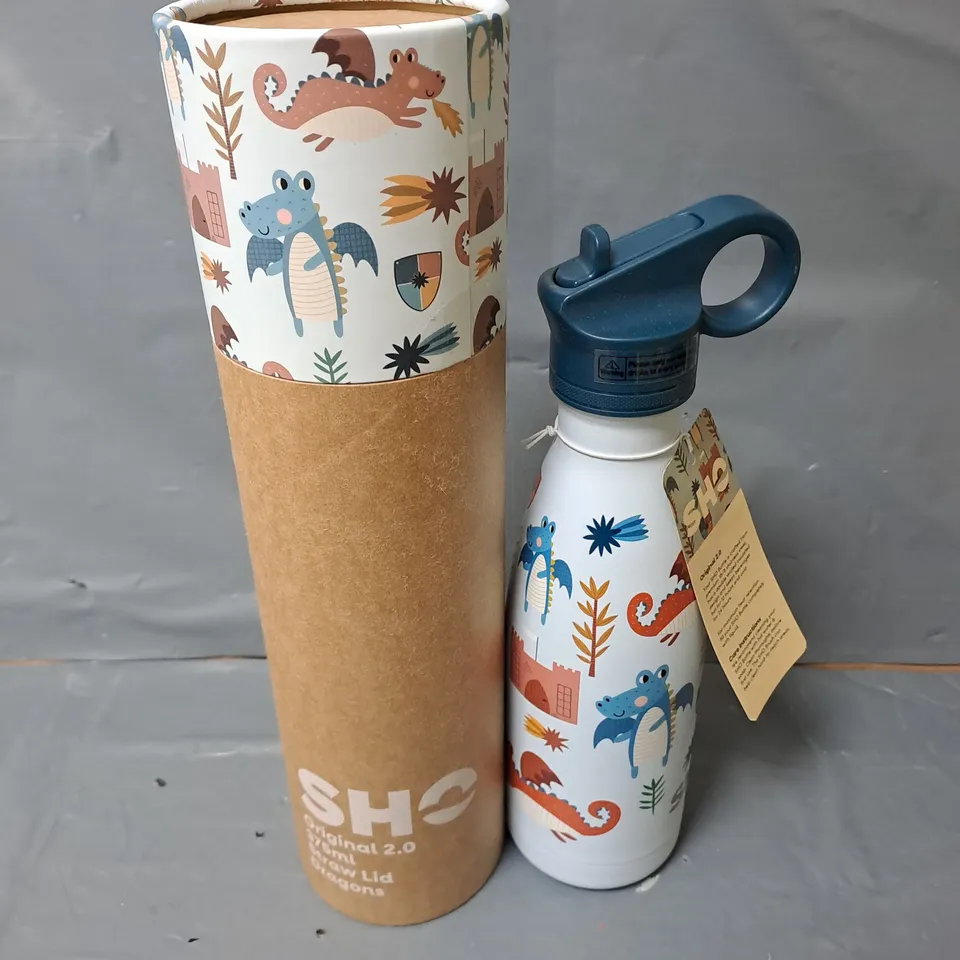 BOXED SHO ORIGINAL 2.0 375ml STRAW LID DRAGONS BOTTLE IN BLUE MULTI