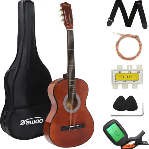 BOXED DAWOO 3/4 SIZE 36 INCH CLASSIC ACOUSTIC GUITAR - BROWN