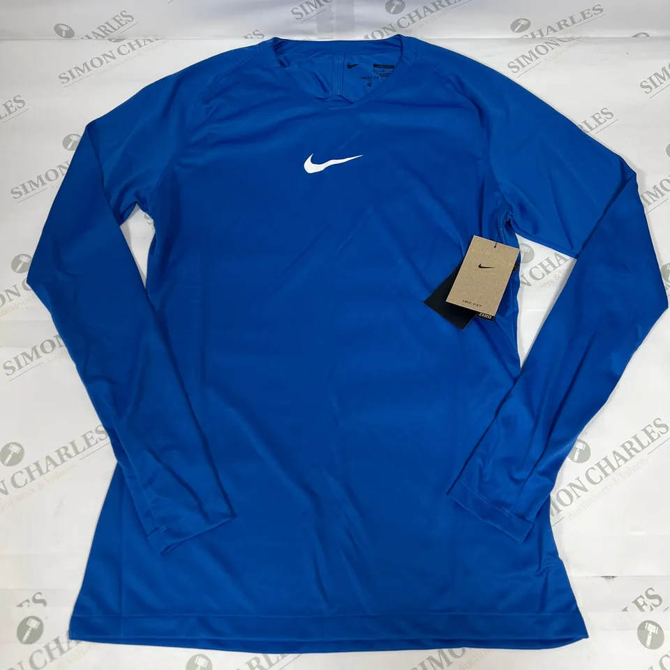 NIKE DRI-FIT LONG SLEEVED SLIM FIT TOP IN BLUE SIZE M
