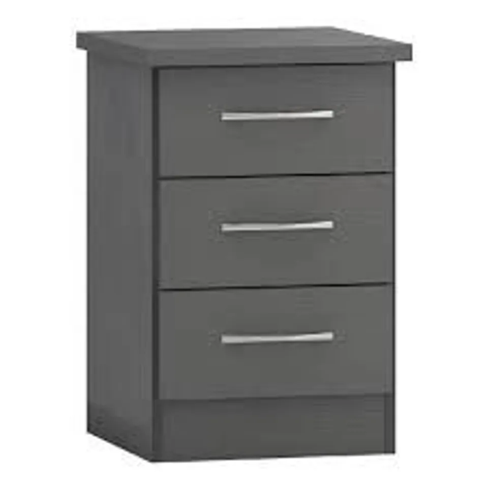 BOXED NEVADA GREY 3 DRAWER BEDSIDE CABINET