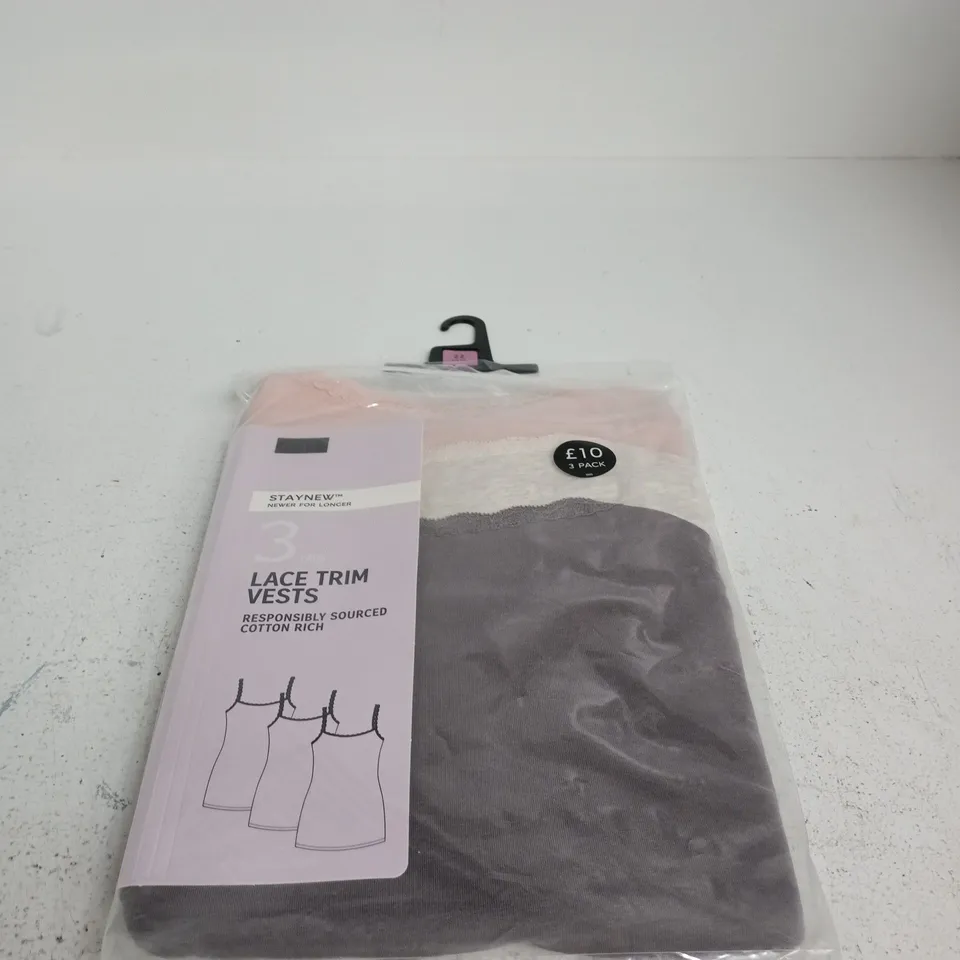 STAYNEW LACE TRIM VESTS – 3 PACK, UK 22 