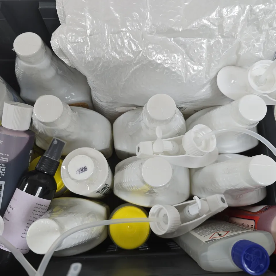 APPROXIMATELY 12 ASSORTED HOUSEHOLD LIQUID PRODUCTS TO INCLUDE LIMESCALE REMOVER, ANTICALC LIQUID, ULTRA SLICK ENGINE LUBE, ETC