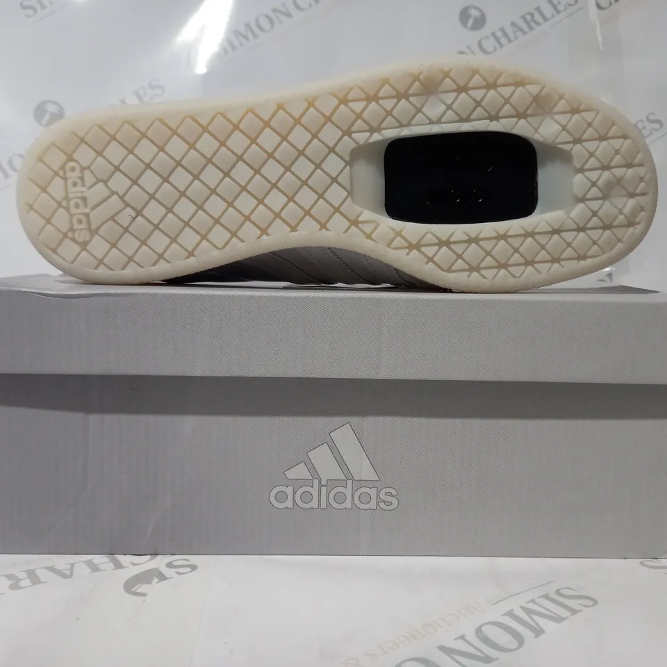 BOXED PAIR OF ADIDAS THE VELOSAMBA VEGAN SHOES IN WHITE W. PRISMATIC EFFECT UK SIZE 8.5