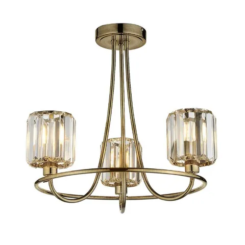 BOXED LUMINOSA BERENICE 3 LIGHT MULTI ARM GLASS SHADE SEMI FLUSH CEILING LAMP ANTIQUE BRASS