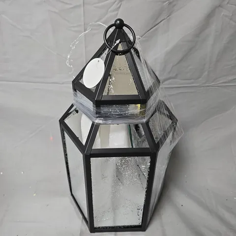 HOME STORIES MERCURY GLASS LARGE LANTERN WITH RICE LIGHTS