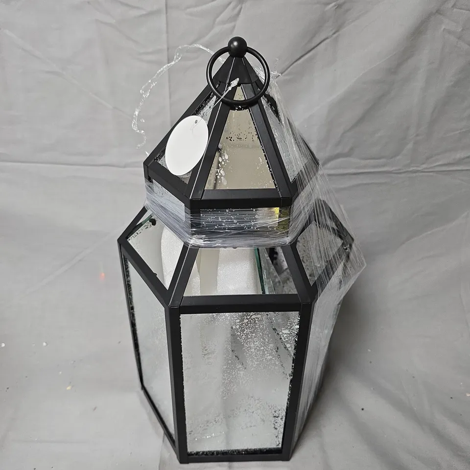 HOME STORIES MERCURY GLASS LARGE LANTERN WITH RICE LIGHTS