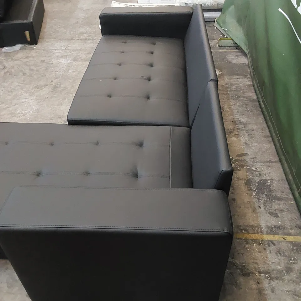 DESIGNER 2-PIECE BLACK LEATHER CHAISE SOFA BED 