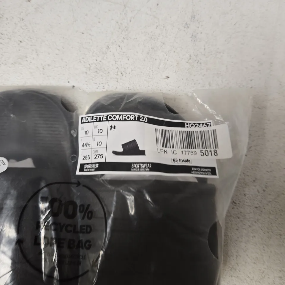 ADIDAS ADILETTE COMFORT 2.0 SLIDES – BLACK, UK 10 (US 10)
