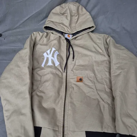 Carhartt Hooded Jacket – Beige with NY Patch – UK M (Medium)