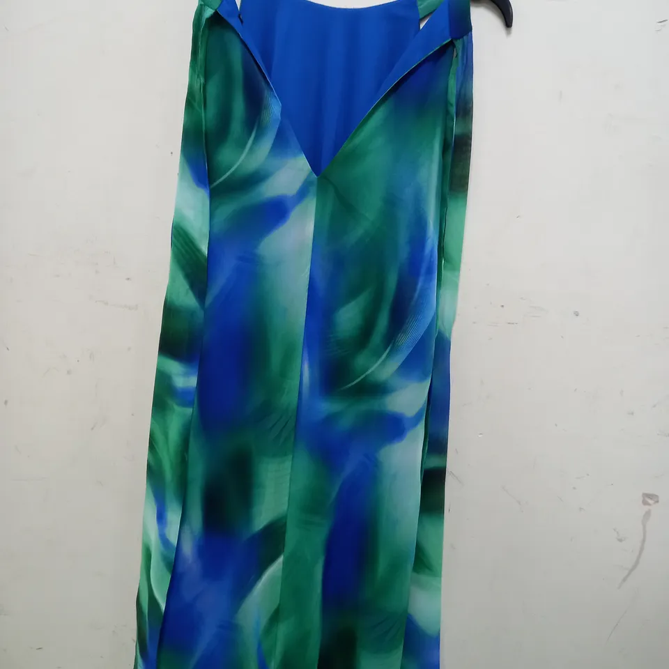 ROMAN WATERCOLOUR SWING DRESS IN GREEN/BLUE - SIZE 12