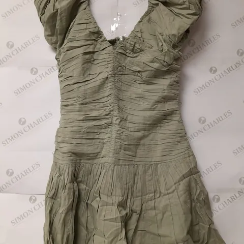 ABERCROMBIE & FITCH PUFFY SLEEVE MIDI DRESS IN GREEN - LARGE T
