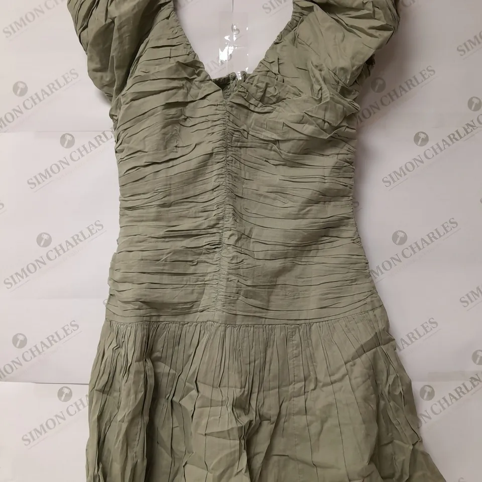 ABERCROMBIE & FITCH PUFFY SLEEVE MIDI DRESS IN GREEN - LARGE T