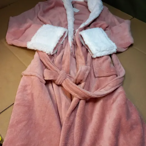 CITYCOMFORT DUSTY PINK/WHITE DETAILED SOFT DRESSING GOWN - LARGE