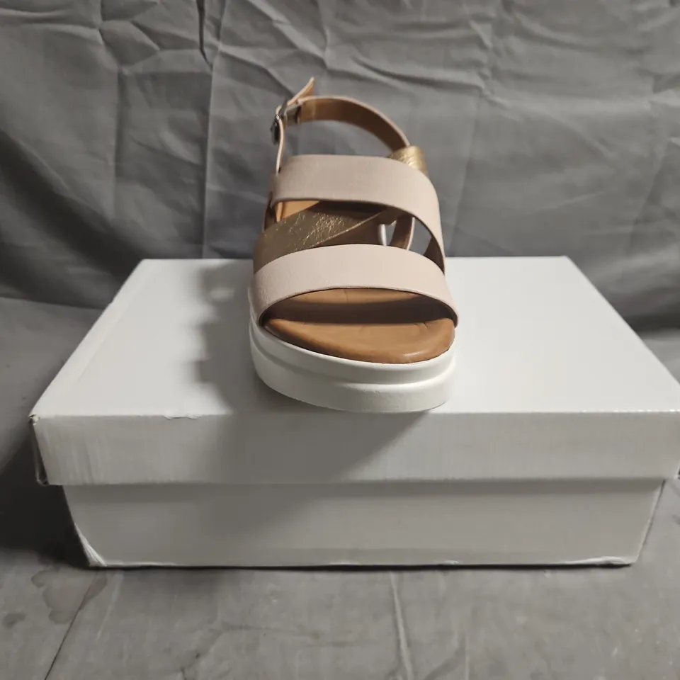 BOXED PAIR OF OGETTI PLATFORM SANDALS IN PALE PINK/ROSE GOLD SIZE EU 38