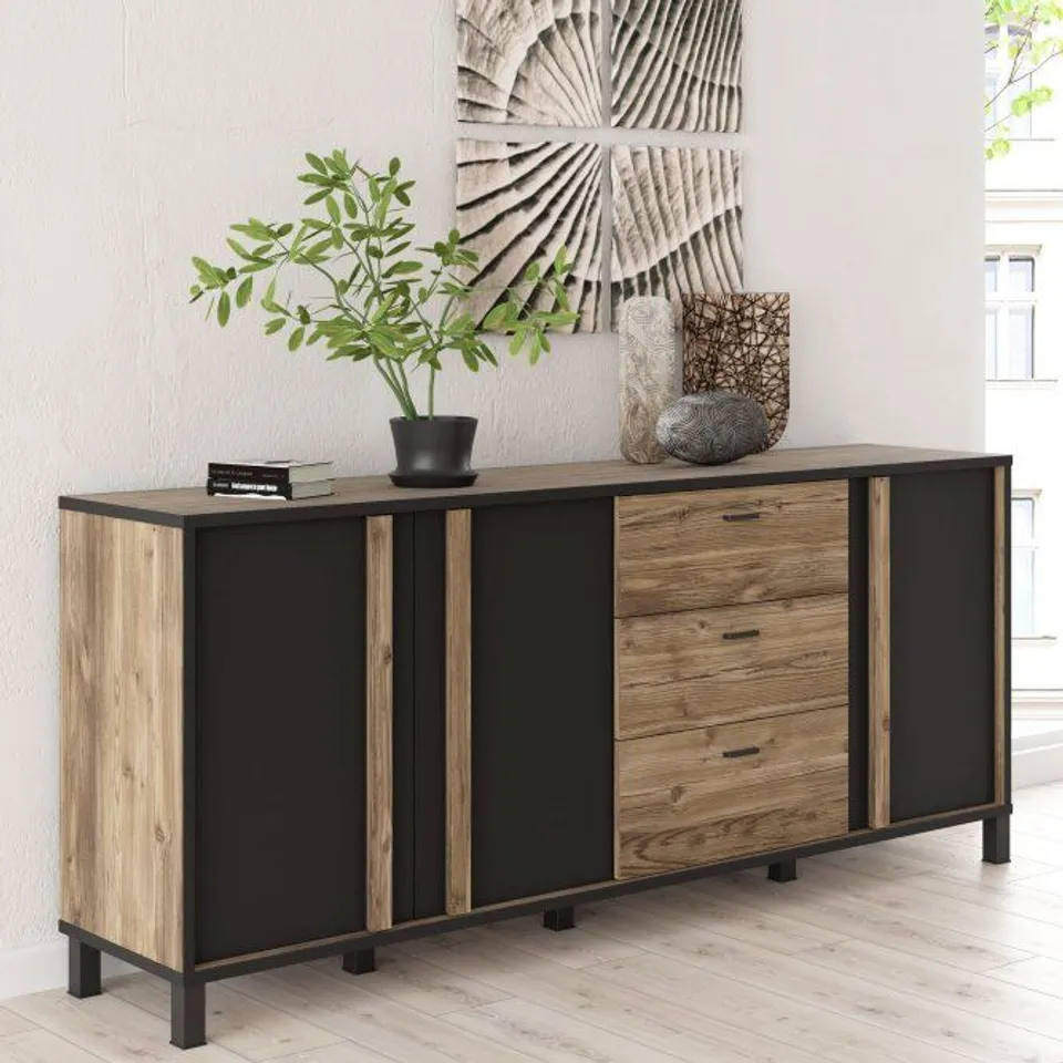 BOXED HAYATO LARGE LOFT CHEST OF DRAWERS HAYATO - ALPINE SPRUCE/BLACK (3 BOXES)