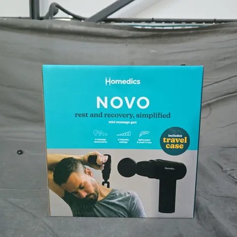 BOXED HOMEDICS NOVO REST AND RECOVERY MINI MASSAGE GUN – TRAVEL CASE INCLUDED