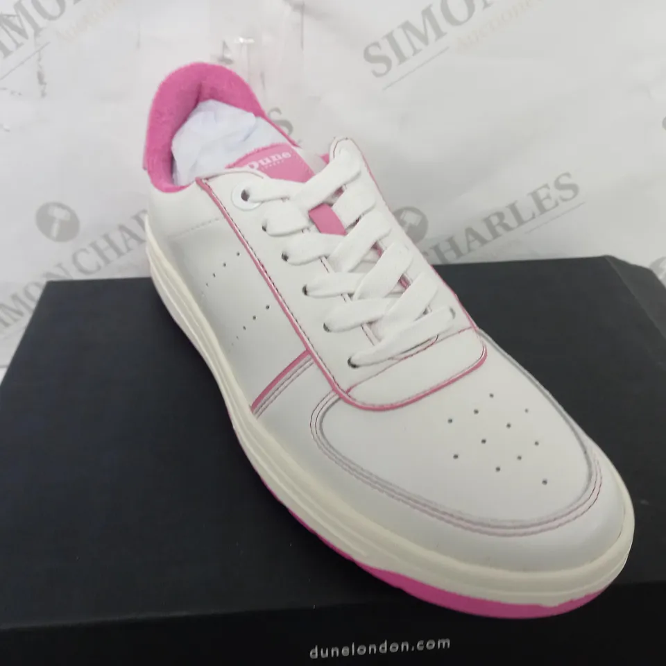 BOXED PAIR OF DUNE TRAINERS IN PINK/WHITE UK SIZE 7