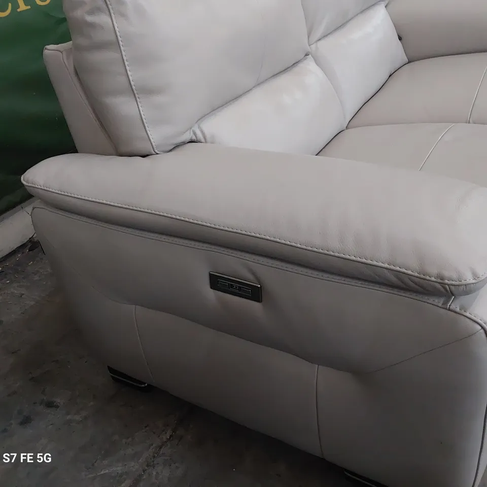 QUALITY ITALIAN DESIGNER GRADO POWER RECLINING TWO SEATER SOFA LIGHT GREY LEATHER 