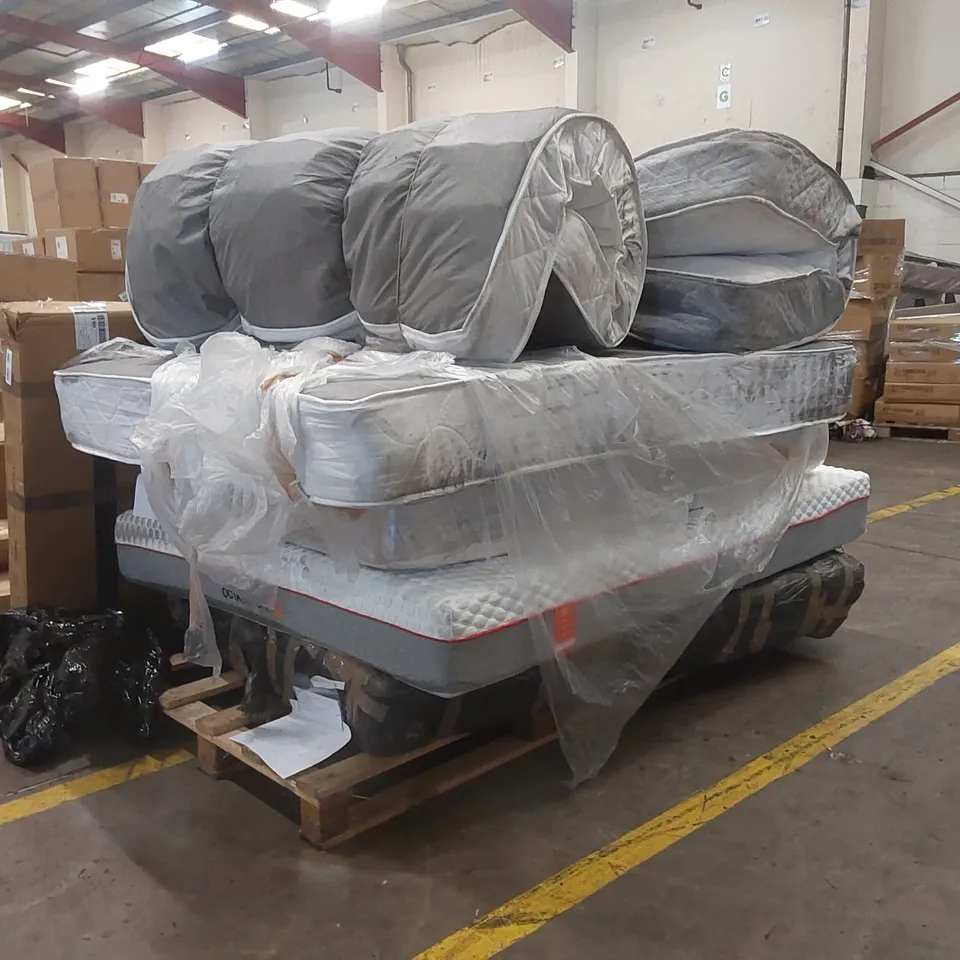 PALLET CONTAINING 6x ASSORTED MATTRESSES AND 1x HEADBOARD