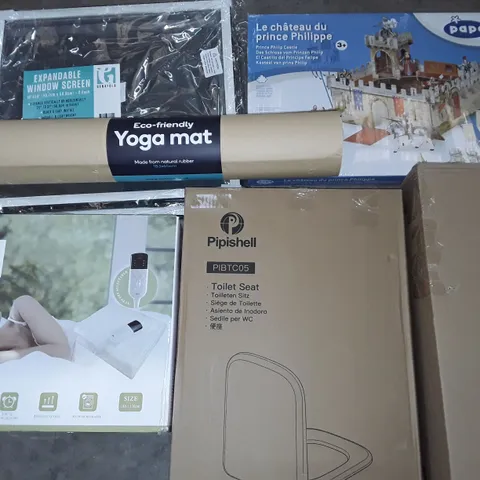 UNPROCESSED PALLET OF ASSORTED ITEMS TO INCLUDE EXPANDABLE WINDOW SCREEN, ELECTRIC UNDERBLANKET AND SEALED CASTLE TOY 