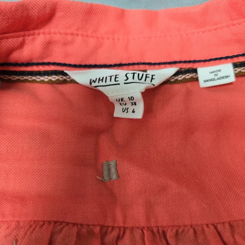 WHITE STUFF WOMEN'S CORAL PINK BUTTON-THROUGH SHIRT WITH SQUARE MOTIFS – UK 10