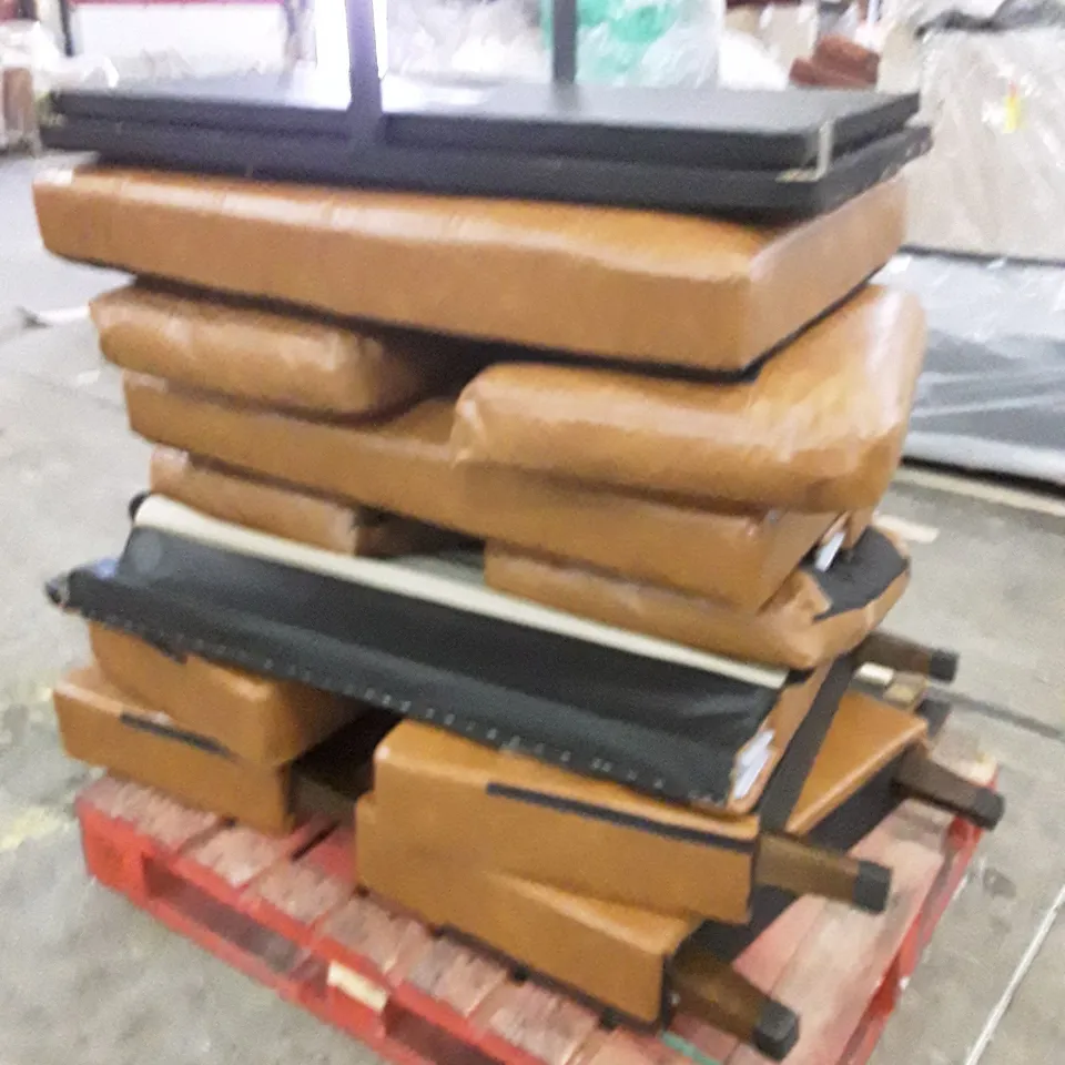 PALLET OF BROWN LEATHER SOFA PARTS