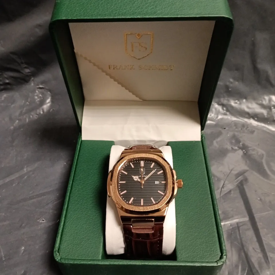 MENS FRANK SCHMIDT WATCH – TEXTURED DIAL WITH DATE – LEATHER STRAP