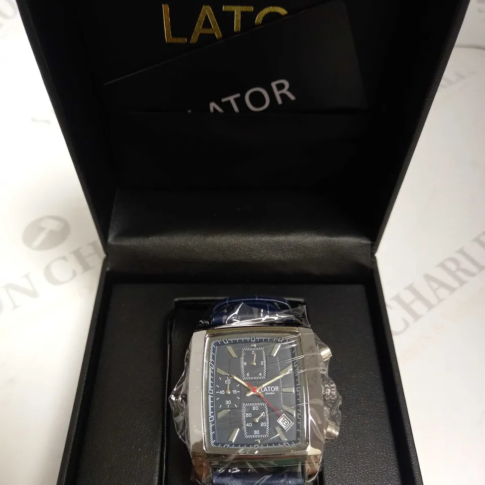 LATOR CALIBRE BLUE DIAL LEATHER STRAP WATCH RRP £585