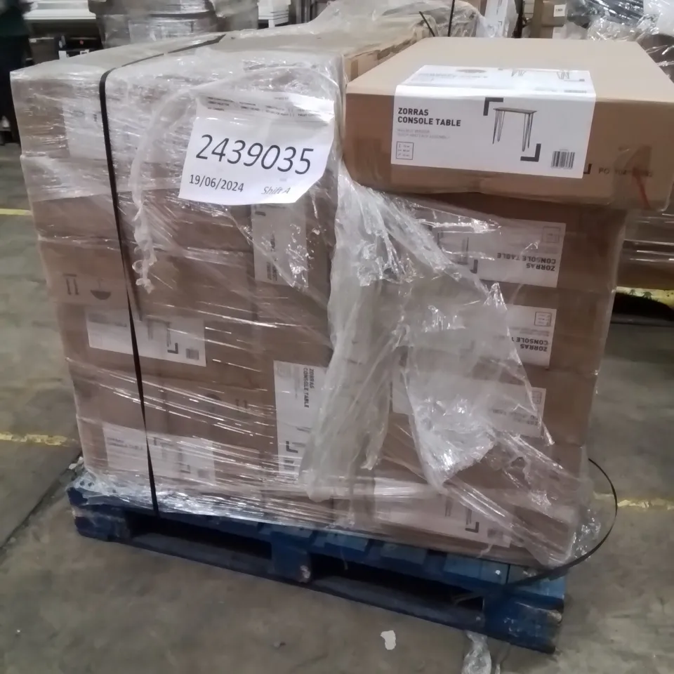 PALLET CONTAINING A LARGE QUANTITY OF BRAND NEW ZORRAS CONSOLE TABLES