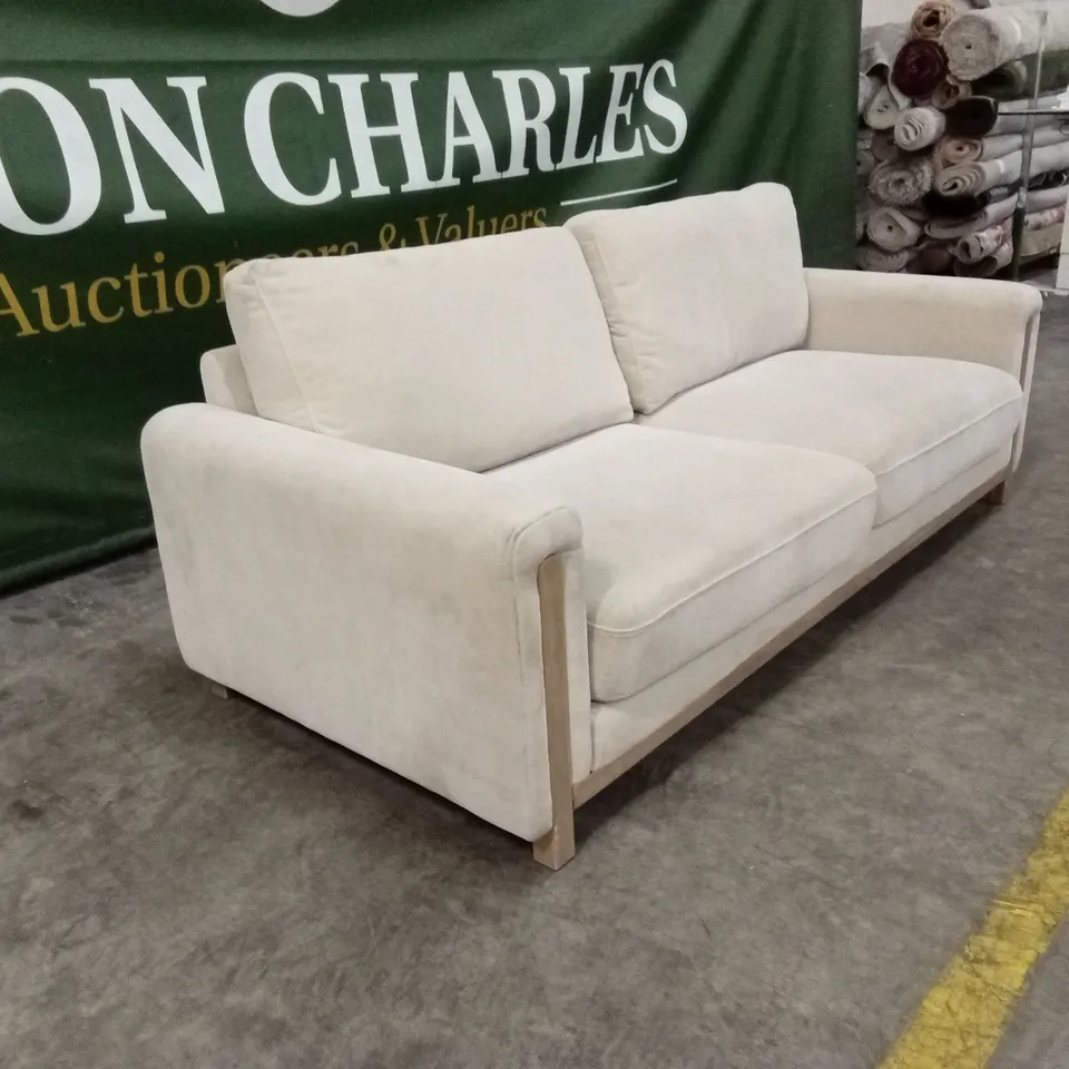 QUALITY DESIGNER LEILA FAWN FABRIC 3 SEATER SOFA