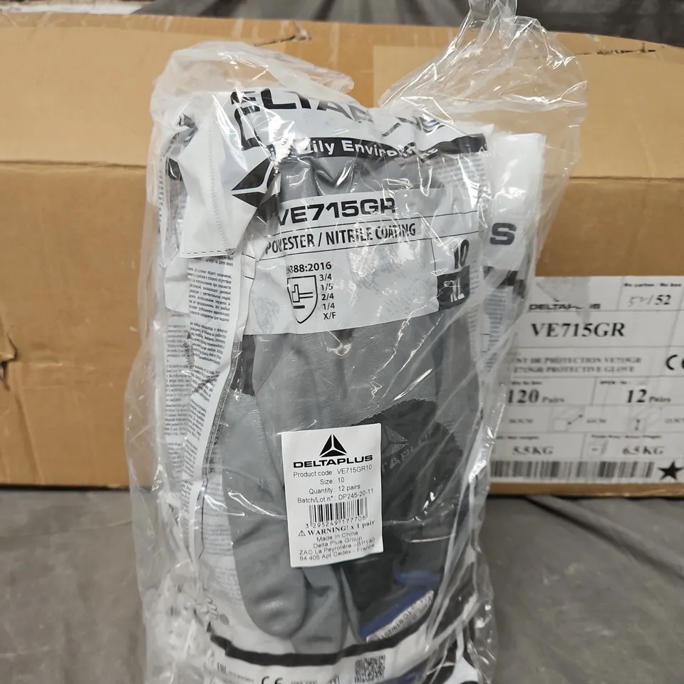 BOX OF 120 PAIRS OF DELTAPLUSE GLOVES SIZE 10 