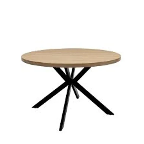 BOXED DALTON LIGHT OAK 4 SEATER ROUND DINING TABLE WITH BLACK SPIDER LEGS 120cm (2 BOXES)