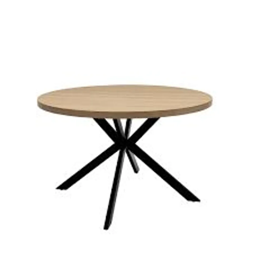 BOXED DALTON LIGHT OAK 4 SEATER ROUND DINING TABLE WITH BLACK SPIDER LEGS 120cm (2 BOXES)