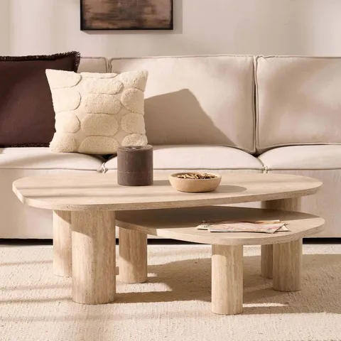 BOXED DUSK AZRA NESTING COFFEE TABLES - TRAVERTINE MARBLE EFFECT (2 BOXES)