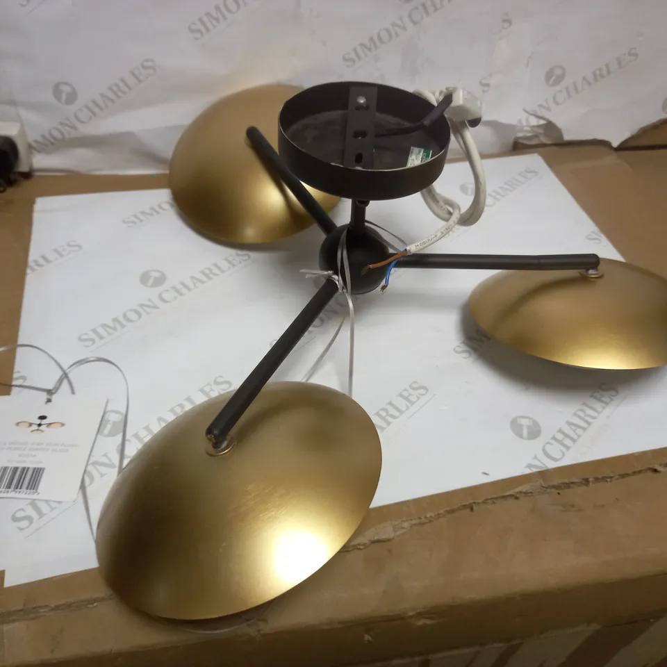 GOLD AND BRONZE SEMIFLUSH DISHY LIGHT WITH PEBBLE SHAPED GLASS