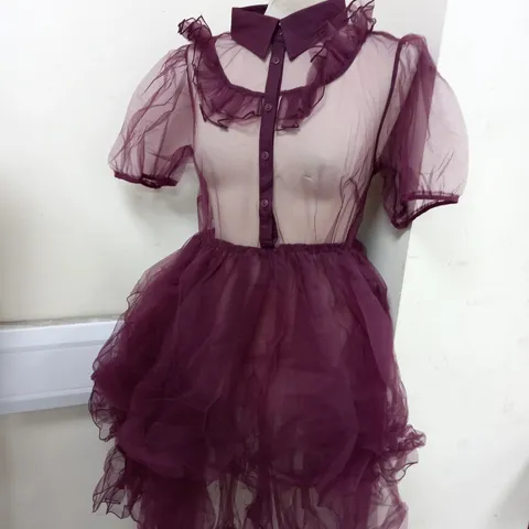 TRAPSTAR HEADHUNTER FRILL YOKE GOWN IN PURPLE - UK 12