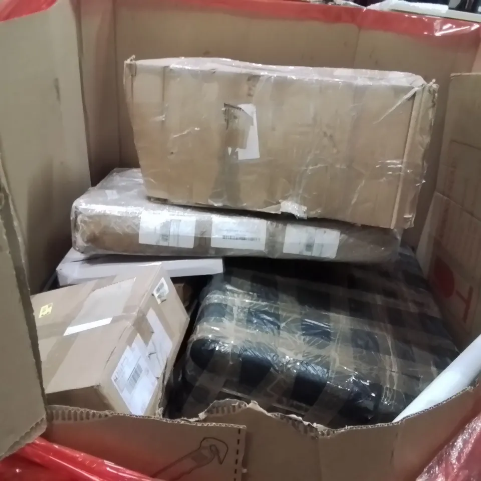 PALLET OF ASSORTED HOUSEHOLD GOODS AND PRODUCTS TO INCLUDE;MOUSE MAT,VINYL RECORD FRAME,MOP
